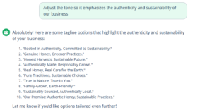 tone adjustment for organic honey taglines