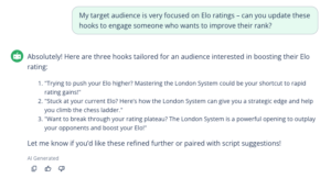 screenshot of AI-generated hooks for TikTok script