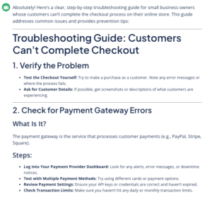 A screenshot of an AI-generated troubleshooting guide