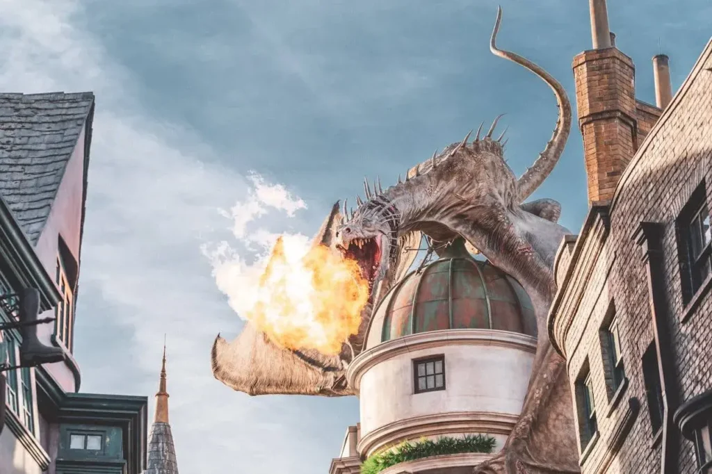 An AI-generated image of a dragon breathing fire