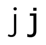 Lowercase letter J in two fonts, one with a round dot and another with a square