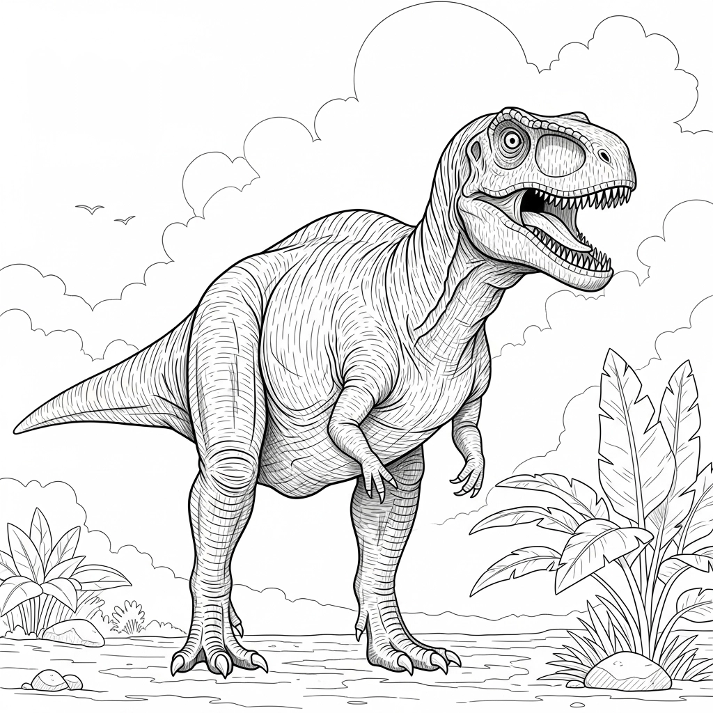 SchwiAnspruchsvolles Ausmalbild von einem Dinosaurier