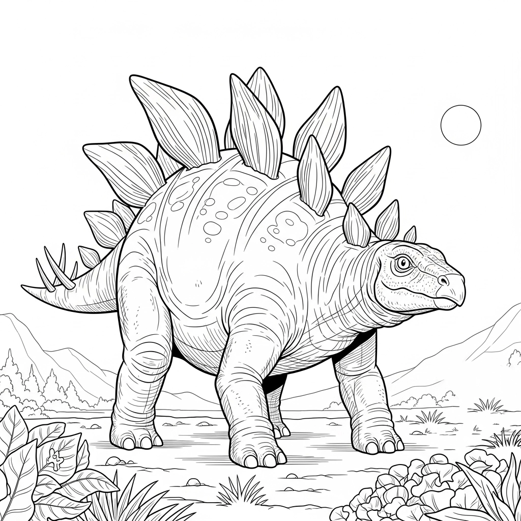 Anspruchsvolles Ausmalbild von einem Dinosaurier