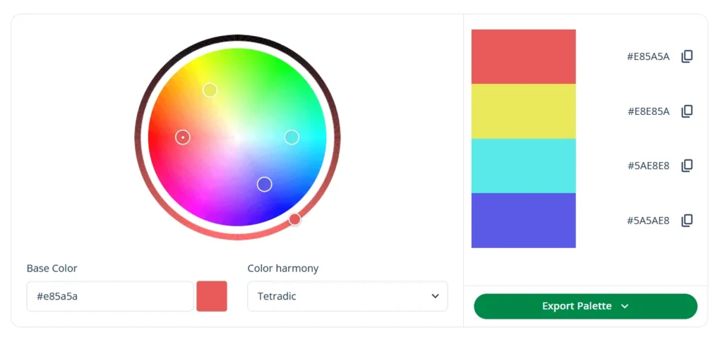 Color wheel tetradic colors