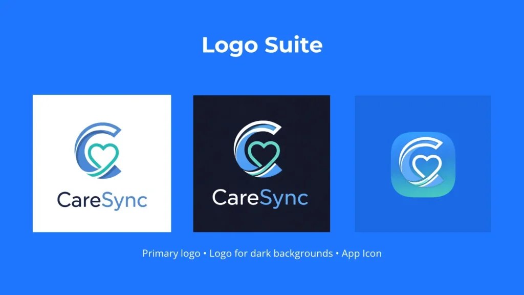 A page from a sample brand kit for a healthtech SaaS showing the logo suite